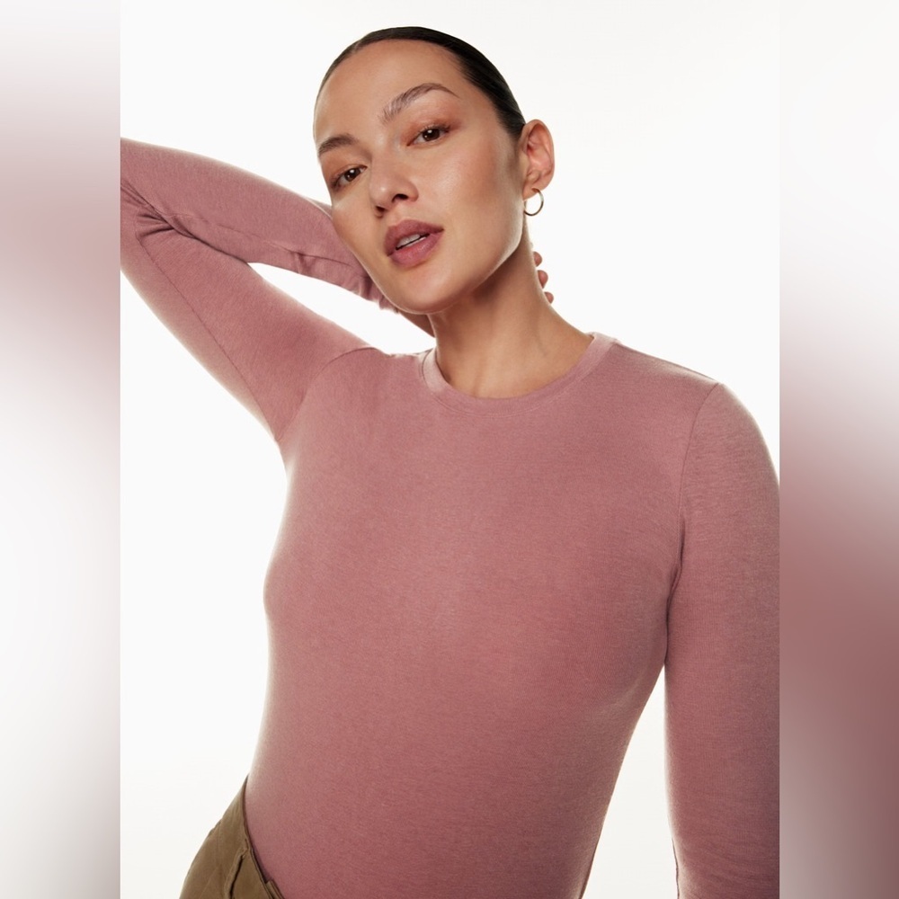 Aritzia Wilfred Free Palermo Longsleeve Rib Size Small In Cinder Pink Crew Neck